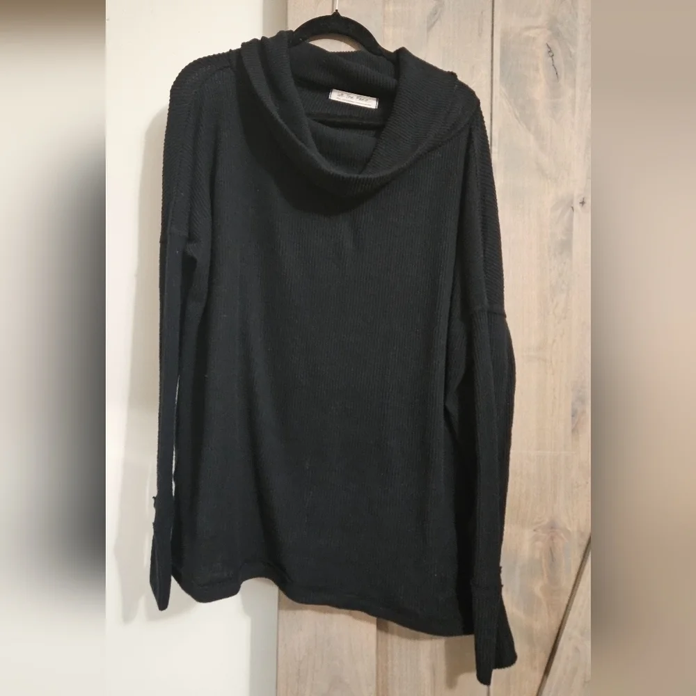 Free People We The Free Juicy Ribbed Cowl Neck Oversized Top Black S NWT